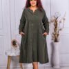 Rochie maxi din catifea reiata si decolteu in forma V-kaki cod 10341-1