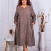 Rochie maxi din catifea reiata si decolteu in forma V-moca cod 10341-3