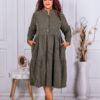 Rochie maxi cu volane din catifea reiata-kaki cod 9863-1