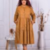 Rochie maxi cu volane din catifea reiata-camel cod 9863-3