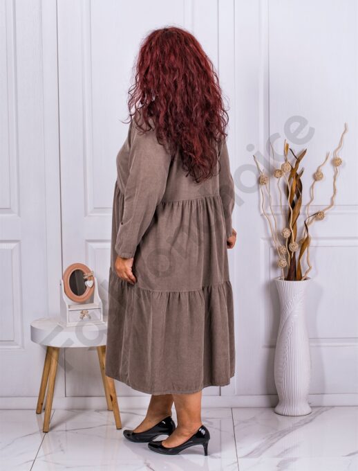 Rochie maxi cu volane din catifea reiata-moca cod 9863-2