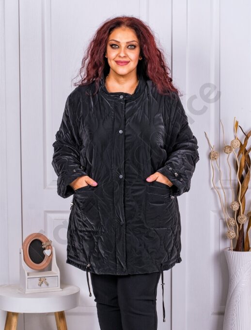 Geaca maxi groasa din material lucios-negru cod 62065
