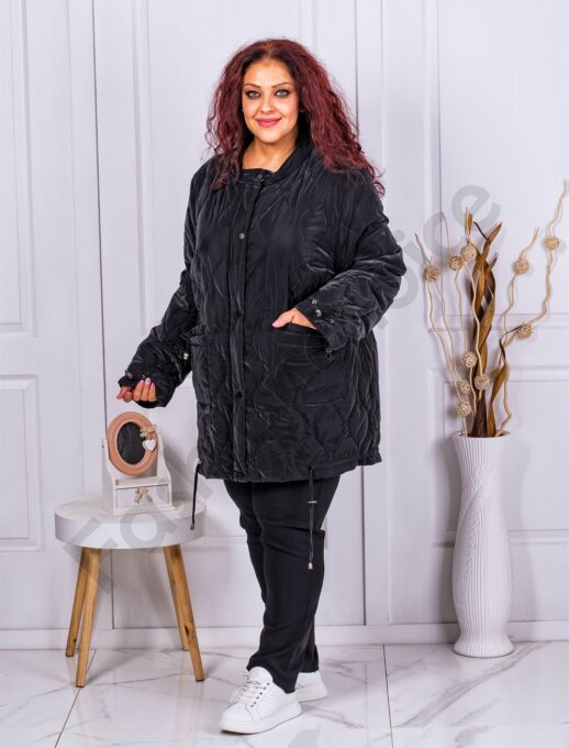 Geaca maxi groasa din material lucios-negru cod 62065