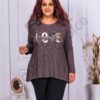 Tunica maxi in clos din tricotaj finut cu inscris Love-culoare cafea cod 2161-5