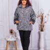 Palton maxi cu guler din eco blana-gri melanj cod 23685-1