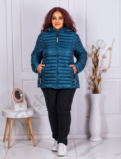 Geaca maxi eleganta cu gluga Fashion-petrol cod 2312-3