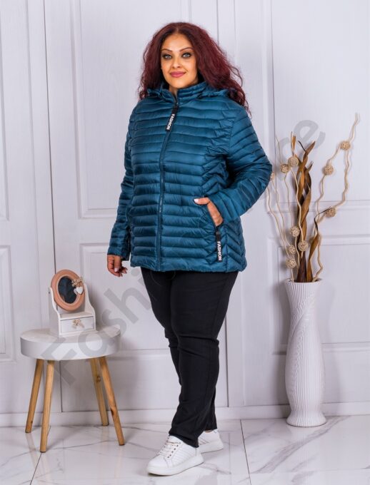 Geaca maxi eleganta cu gluga Fashion-petrol cod 2312-3