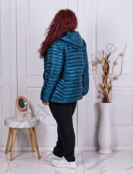 Geaca maxi eleganta cu gluga Fashion-petrol cod 2312-3