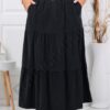 Fusta maxi sport-elegant din catifea reiata cu volane-negru cod 3160