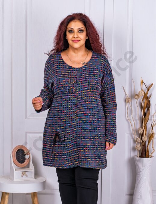 Tunica maxi tricotata cu melanj multicolor-albastru cod 9903-4
