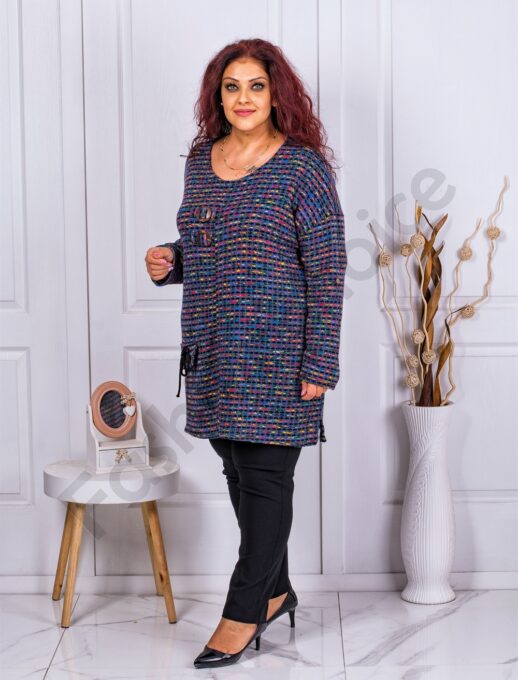 Tunica maxi tricotata cu melanj multicolor-albastru cod 9903-4