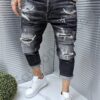 Blugi barbati cu efect rupt si patch-uri din denim-negru cod 7475