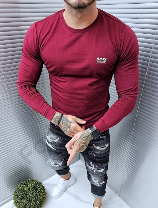 Bluza pentru barbati cu inscris Raw-bordo cod 232009-1