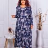 Rochie maxi in clos din angora cu nuante multicolor-petrol/pudra cod 23343