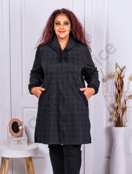 Jacheta maxi in carouri cu gluga cod 22003
