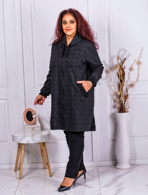 Jacheta maxi in carouri cu gluga cod 22003