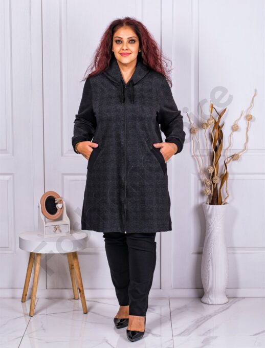 Jacheta maxi in carouri cu gluga cod 22003