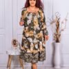 Rochie maxi cu volane si frunze multicolor-kaki cod 3381-1