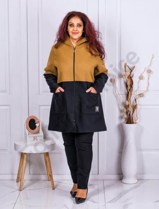 Palton maxi din eco casmir cu gluga-camel cod 1270-1