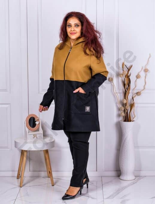 Palton maxi din eco casmir cu gluga-camel cod 1270-1