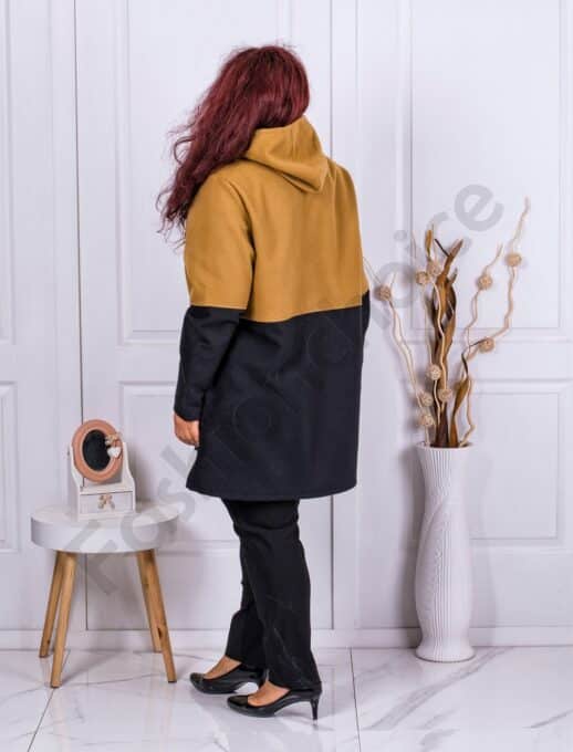 Palton maxi din eco casmir cu gluga-camel cod 1270-1