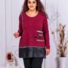 Tunica maxi sport-elegant in combinatie cu material lucios-bordo cod 1232-1