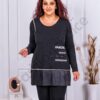 Tunica maxi sport-elegant in combinatie cu material lucios-negru cod 1232