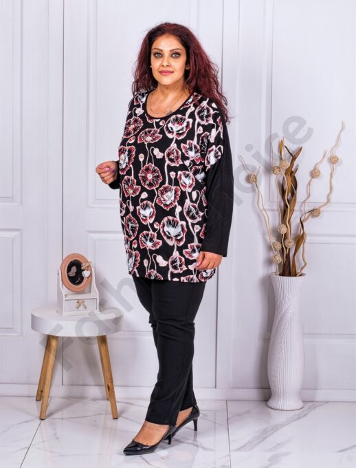 Tunica maxi cu imprimeu floral si pietricele discrete-bordo cod 1550