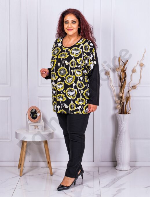 Tunica maxi cu imprimeu floral si pietricele discrete-verde cod 1550-1