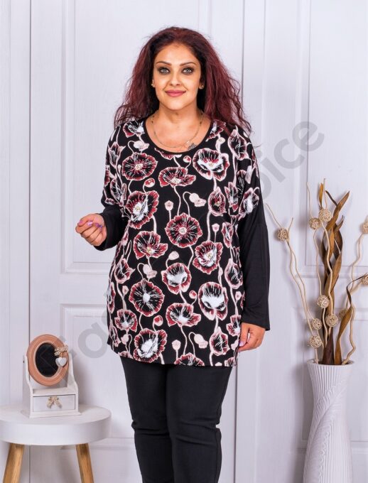 Tunica maxi cu imprimeu floral si pietricele discrete-bordo cod 1550