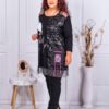 Tunica maxi cu imprimeu de arta si bordur din plasa-negru cod 1386