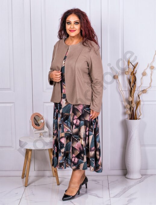 Set elegant din rochie in clos si sacou in culoare macchiato cod 23041-3