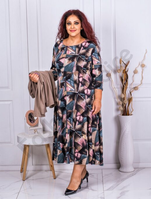 Set elegant din rochie in clos si sacou in culoare macchiato cod 23041-3