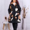 Palton maxi cu figuri abstracte-negru cod 9072