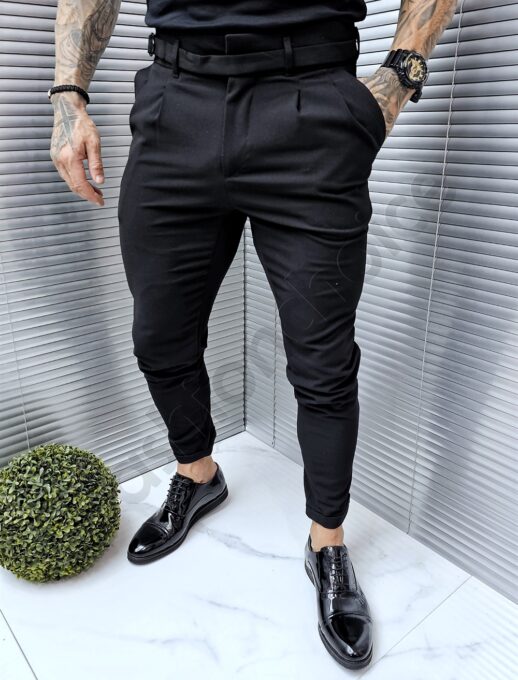Pantalon elegant pentru barbati cu curea in talie cod 1221