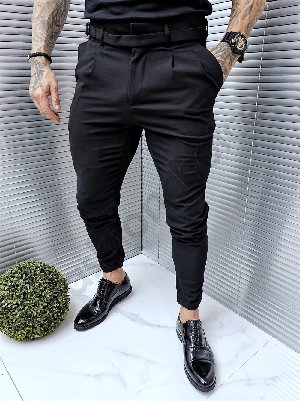Pantalon elegant pentru barbati cu curea in talie cod 1221