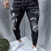 Blugi barbati cu patch-uri si efect rupt-negru cod 7456