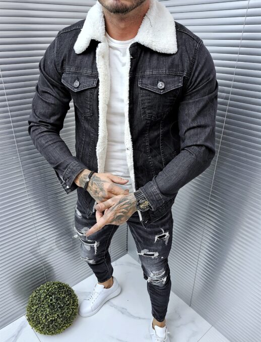 Geaca din denim pentru iarna-gri inchis cod 2201-5
