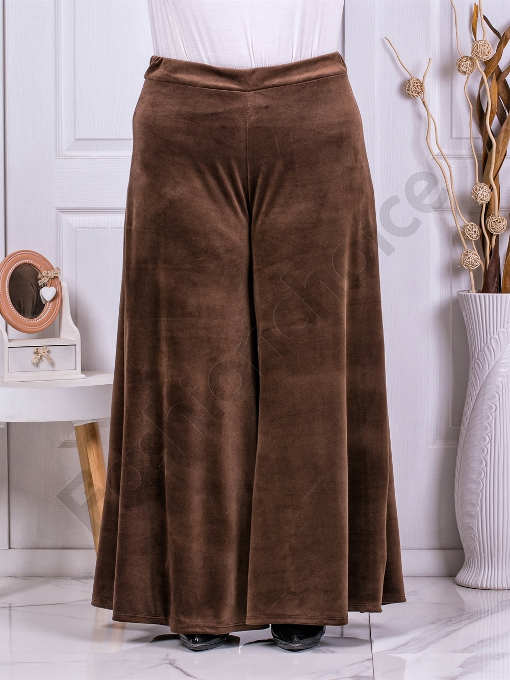 Fusta-pantalon maxi din plus-cafea cod 5359-4