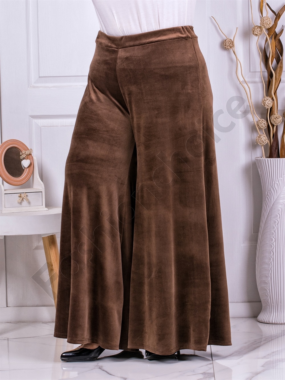 Fusta-pantalon maxi din plus-cafea cod 5359-4