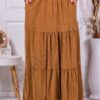 Fusta maxi sport-elegant din catifea reiata cu volane-camel cod 3160-3
