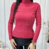 Bluza de dama tricotata cu guler inalt-fucsia cod 109-2