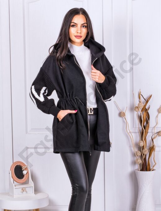 Palton de dama cu maneci tricotate-negru cod 231074