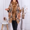 Poncho maxi in carouri cu blana eco-cafea cod 2302-2