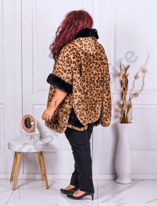 Poncho maxi elegant cu blana eco si print animal cod 26061