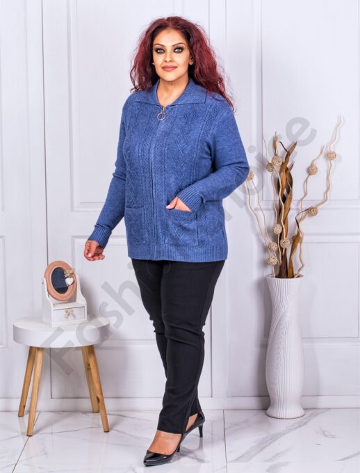 Cardigan maxi cu fermoar si buzunare-parlament cod 819-9
