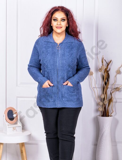 Cardigan maxi cu fermoar si buzunare-parlament cod 819-9