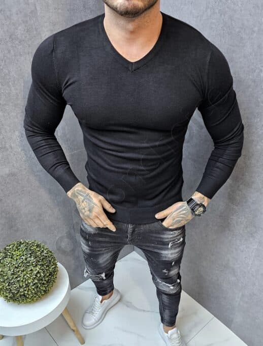 Bluza pentru barbati cu decolteu in forma V-negru cod 662