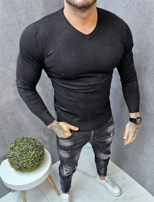 Bluza pentru barbati cu decolteu in forma V-negru cod 662