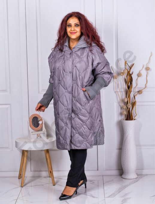 Geaca eleganta maxi cu maneci tricotate-gri cod 71284-1